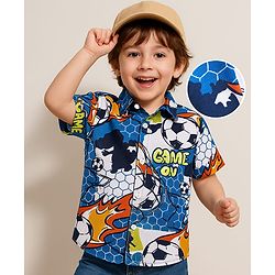 Babyhug Cotton Pique Textured Knit Half Sleeves Shirt With Football Print - Blue