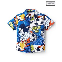 Babyhug Cotton Pique Textured Knit Half Sleeves Shirt With Football Print - Blue