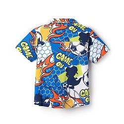 Babyhug Cotton Pique Textured Knit Half Sleeves Shirt With Football Print - Blue