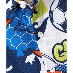 Babyhug Cotton Pique Textured Knit Half Sleeves Shirt With Football Print - Blue