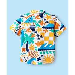 Babyhug Cotton Pique Textured Knit Half Sleeves Shirt With Abstract Print - White