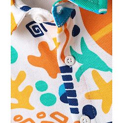 Babyhug Cotton Pique Textured Knit Half Sleeves Shirt With Abstract Print - White
