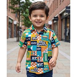 Babyhug Cotton Pique Textured Knit Half Sleeves Shirt With Text Print - Yellow
