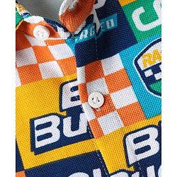Babyhug Cotton Pique Textured Knit Half Sleeves Shirt With Text Print - Yellow