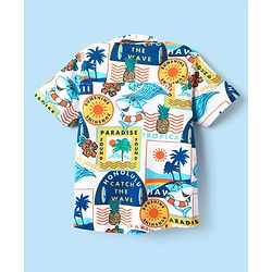 Babyhug Cotton Knit Half Sleeves Shirt With Tropical Print - White