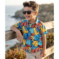 Babyhug Cotton Knit Half Sleeves Shirt With Tropical Theme Print - Multicolour