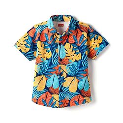 Babyhug Cotton Knit Half Sleeves Shirt With Tropical Theme Print - Multicolour