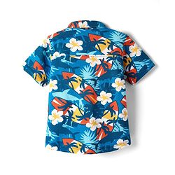 Babyhug Cotton Pique Textured Knit Half Sleeves Shirt With Floral Print - Blue