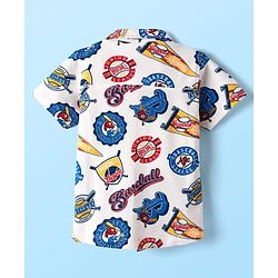 Babyhug Cotton Pique Textured Knit Half Sleeves Shirt With Baseball Print - White