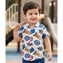 Babyhug Cotton Pique Textured Knit Half Sleeves Shirt With Baseball Print - White