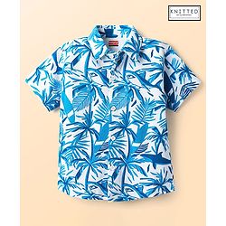 Babyhug Cotton Knit Half Sleeves Shirt With Tropical Theme - Blue