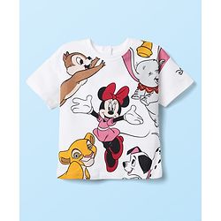 Babyhug Disney Single Jersey Knit Half Drop Shoulder Sleeves Oversized T-Shirt with Minnie Mouse & Family Graphics - White