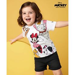 Babyhug Disney Single Jersey Knit Half Drop Shoulder Sleeves Oversized T-Shirt with Minnie Mouse & Family Graphics - White
