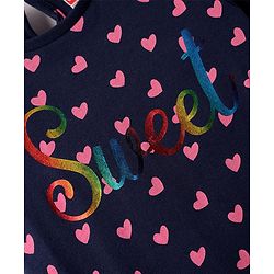 Babyhug Cotton Knit Half  Sleeves Nighty With Heart Print - Navy Blue