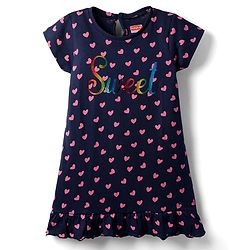 Babyhug Cotton Knit Half  Sleeves Nighty With Heart Print - Navy Blue