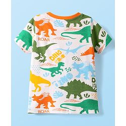 Babyhug Cotton Knit Half Sleeves Co-ords Shorts Night Suit with Dino Print - White