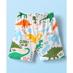 Babyhug Cotton Knit Half Sleeves Co-ords Shorts Night Suit with Dino Print - White