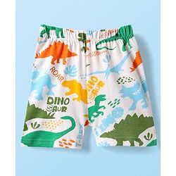 Babyhug Cotton Knit Half Sleeves Co-ords Shorts Night Suit with Dino Print - White