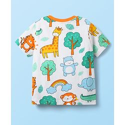 Babyhug Cotton Knit Half Sleeves Co-ord Night Suit With Animal Print - White
