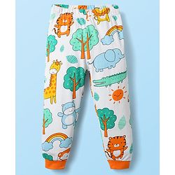 Babyhug Cotton Knit Half Sleeves Co-ord Night Suit With Animal Print - White