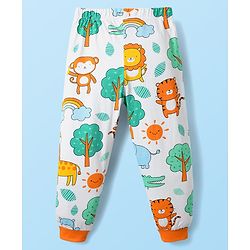 Babyhug Cotton Knit Half Sleeves Co-ord Night Suit With Animal Print - White