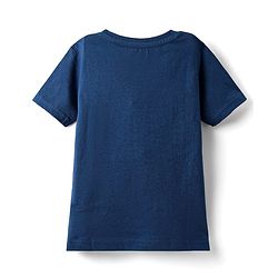 Babyhug Cotton Knit Half Sleeves Shorts Night Suit With Stripes & Surfing Text Print - Navy Blue Red & White