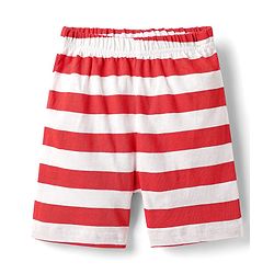 Babyhug Cotton Knit Half Sleeves Shorts Night Suit With Stripes & Surfing Text Print - Navy Blue Red & White