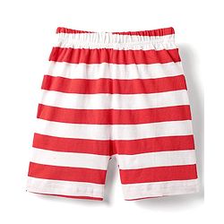 Babyhug Cotton Knit Half Sleeves Shorts Night Suit With Stripes & Surfing Text Print - Navy Blue Red & White