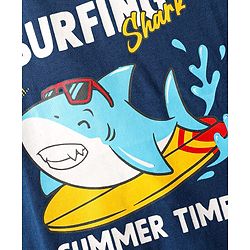 Babyhug Cotton Knit Half Sleeves Shorts Night Suit With Stripes & Surfing Text Print - Navy Blue Red & White