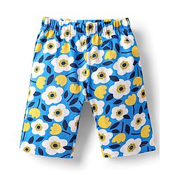 Babyhug Cotton Knit Half Sleeves Capri Night Suit With Floral Print - Yellow & Blue