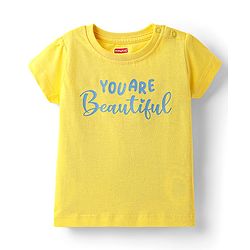 Babyhug Cotton Knit Half Sleeves Capri Night Suit With Floral Print - Yellow & Blue