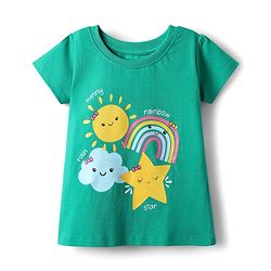 Babyhug Cotton Knit Half Sleeves Night Suit With Sun & Polka Dot Print - Green