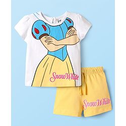 Babyhug Disney Single Jersey Knit Half Sleeves Short Set With Snow White Graphics - Multicolor