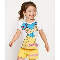 Babyhug Disney Single Jersey Knit Half Sleeves Short Set With Snow White Graphics - Multicolor