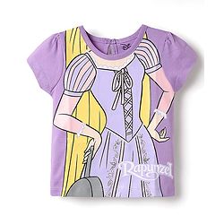 Babyhug Disney Single Jersey Knit Half Sleeves Shorts Night Suit With Rapunzel Graphics - Lavender
