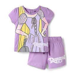 Babyhug Disney Single Jersey Knit Half Sleeves Shorts Night Suit With Rapunzel Graphics - Lavender