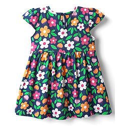 Babyhug Single Jersey Knit Cap Sleeves Polka Dot & Floral Printed Frocks With Bow Applique Pack of 2 - Pink & Navy Blue