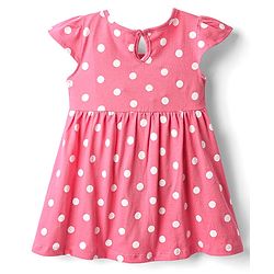 Babyhug Single Jersey Knit Cap Sleeves Polka Dot & Floral Printed Frocks With Bow Applique Pack of 2 - Pink & Navy Blue