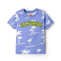 Babyhug Cotton Knit Half Sleeves Co-ords Night Suit With Tropical Theme Print - Lavender