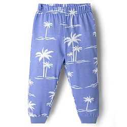 Babyhug Cotton Knit Half Sleeves Co-ords Night Suit With Tropical Theme Print - Lavender
