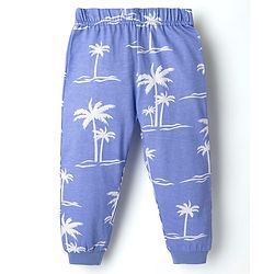 Babyhug Cotton Knit Half Sleeves Co-ords Night Suit With Tropical Theme Print - Lavender