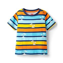 Babyhug Cotton Knit Half Sleeves Striped Co-Ord Night Suit - Multicolor