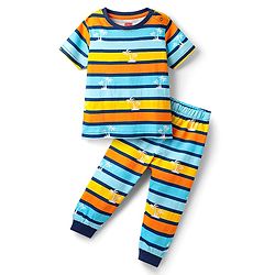 Babyhug Cotton Knit Half Sleeves Striped Co-Ord Night Suit - Multicolor