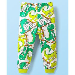 Babyhug Cotton Knit Half Sleeves Co-ords Night Suit With Dino Print - White