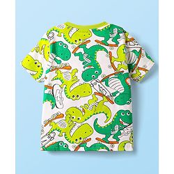 Babyhug Cotton Knit Half Sleeves Co-ords Night Suit With Dino Print - White
