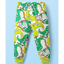 Babyhug Cotton Knit Half Sleeves Co-ords Night Suit With Dino Print - White