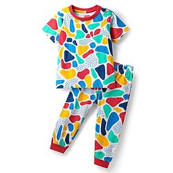 Babyhug Cotton Knit Half Sleeves Co-ords Night Suit With Abstract Print - Multicolour
