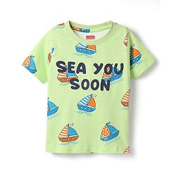 Babyhug Cotton Knit Half Sleeves Shorts Co-Ord Night Suit With Boat Print - Light Green