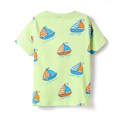 Babyhug Cotton Knit Half Sleeves Shorts Co-Ord Night Suit With Boat Print - Light Green