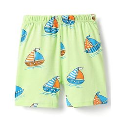 Babyhug Cotton Knit Half Sleeves Shorts Co-Ord Night Suit With Boat Print - Light Green